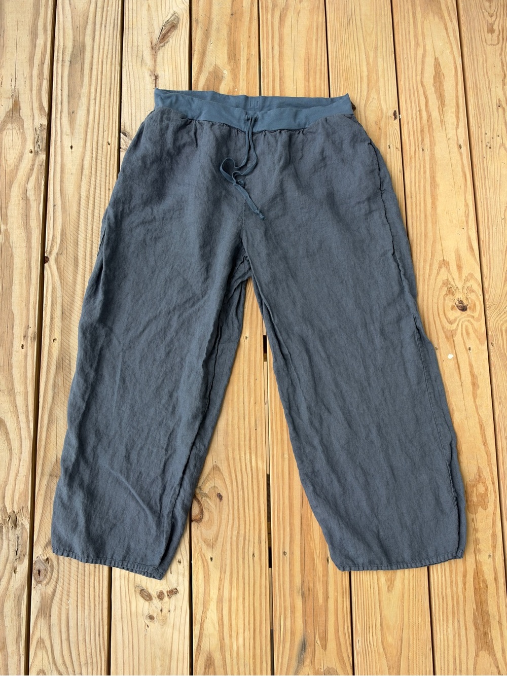 Flax Renewed Flood Linen Pants Women’s Large Blue Wide-Leg Cropped